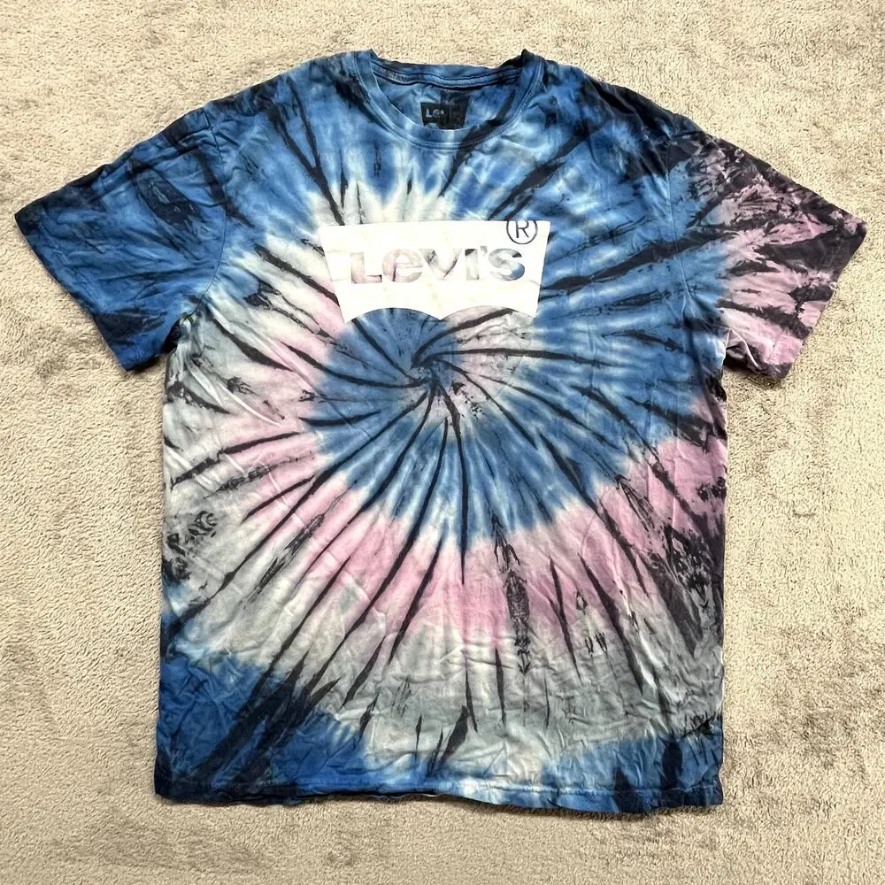 Levi's Tie Dye T Shirt Mens Extra‎ Large Swirl Tornado Blue Pink Short Sleeve